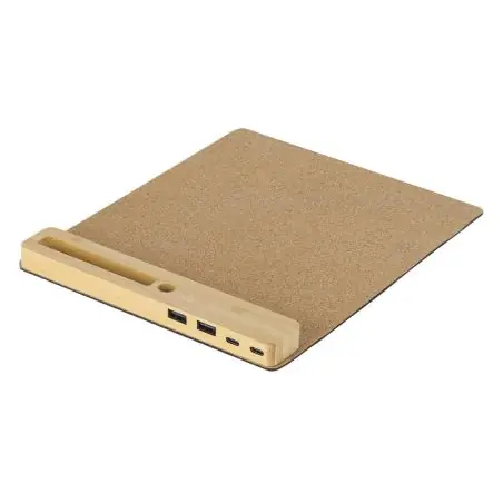 Alfombrilla corcho bambú hub USB Tipo C