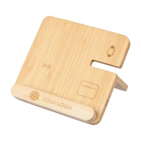 Cargador inalámbrico Tribu | Bambú reciclado | 3-en-1 Ecológico Personalizado 101514192