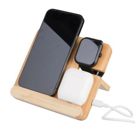 Cargador inalámbrico Tribu | Bambú reciclado | 3-en-1 Ecológico Personalizado 101514192