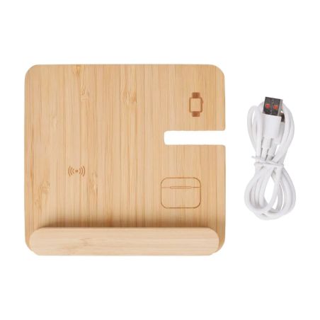 Cargador inalámbrico Tribu | Bambú reciclado | 3-en-1 Ecológico Personalizado 101514192