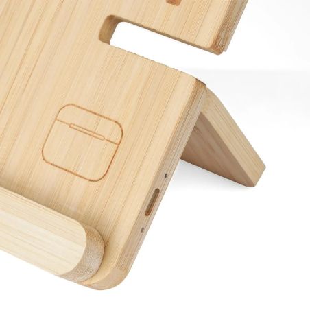 Cargador inalámbrico Tribu | Bambú reciclado | 3-en-1 Ecológico Personalizado 101514192
