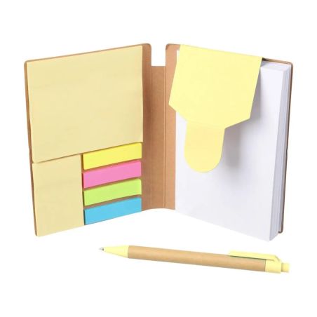 Cuaderno A6 Quillo de cartón reciclado con bolígrafo y notas