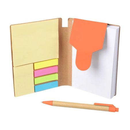 Cuaderno A6 Quillo de cartón reciclado con bolígrafo y notas