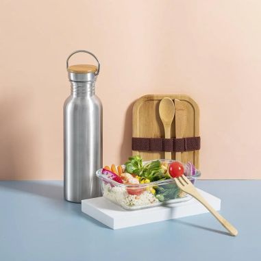 Bidón acero inox 800 ml tapón bambú