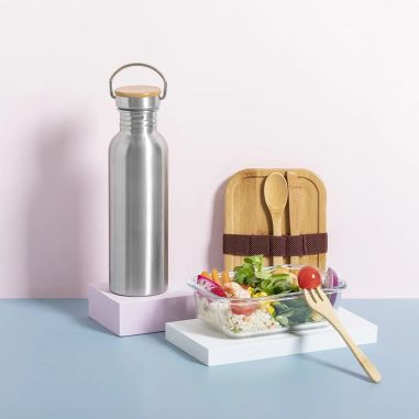 Bidón acero inox 800 ml tapón bambú
