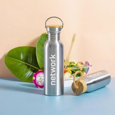 Bidón acero inox 800 ml tapón bambú