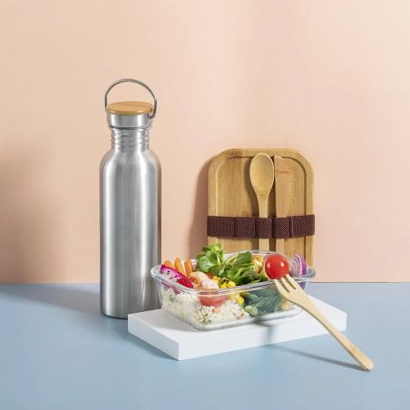 Bidón acero inox 800 ml tapón bambú