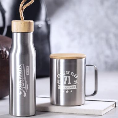 Taza térmica acero inox 350 ml tapa bambú FSC caja eco