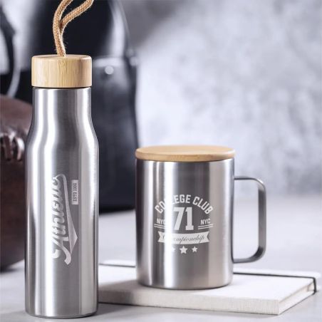 Taza térmica acero inox 350 ml tapa bambú FSC caja eco