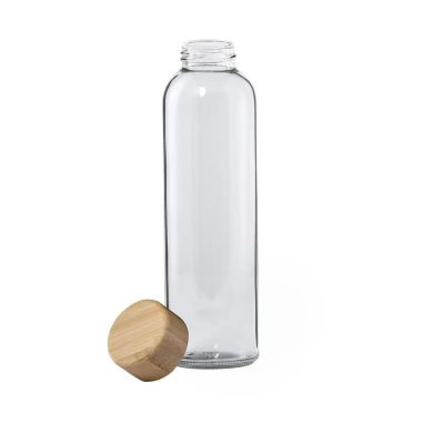 Bidón cristal 500 ml tapón bambú rosca libre BPA caja kraft