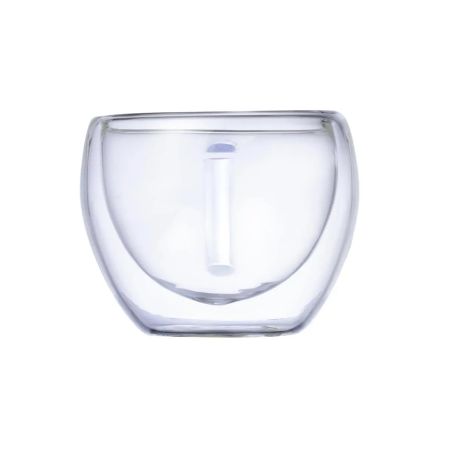 Set 2 tazas borosilicato 90 ml doble pared posavasos bambú