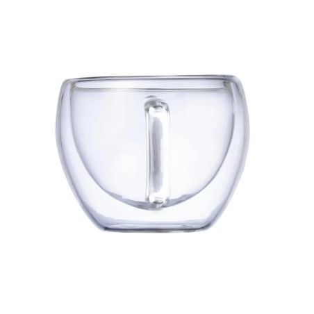 Set 2 tazas borosilicato 90 ml doble pared posavasos bambú