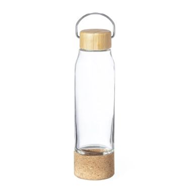 Bidón de cristal 470 ml con corcho, bambú y mosquetón