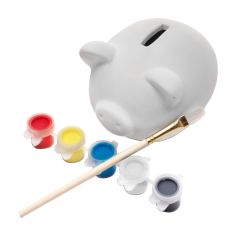Hucha de escayola para pintar con pincel y 5 colores