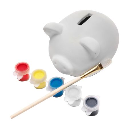 Hucha de escayola para pintar con pincel y 5 colores