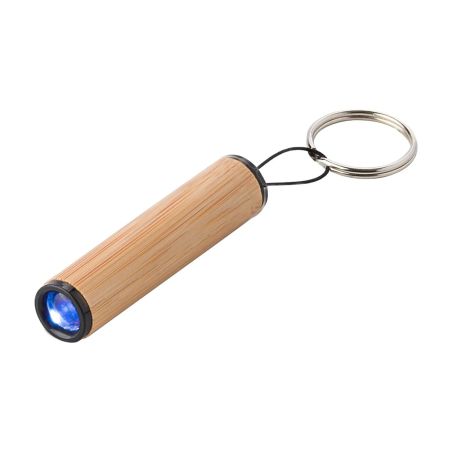 Mini linterna bambú LED llavero anilla metálica FSC