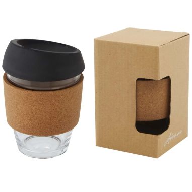 Vaso borosilicato 360 ml corcho tapa silicona LFGB kraft