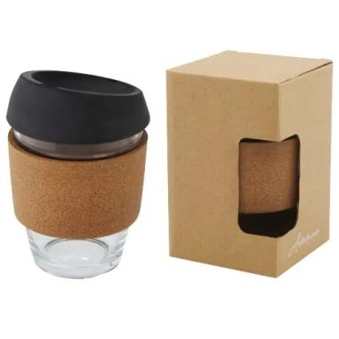 Vaso borosilicato 360 ml corcho tapa silicona LFGB kraft