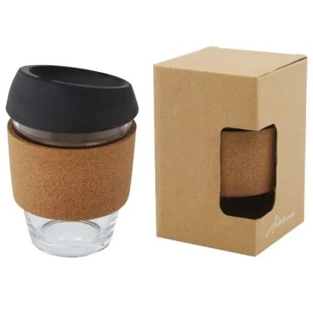 Vaso borosilicato 360 ml corcho tapa silicona LFGB kraft