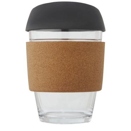 Vaso borosilicato 360 ml corcho tapa silicona LFGB kraft