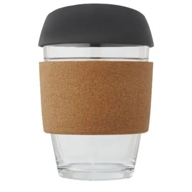 Vaso borosilicato 360 ml corcho tapa silicona LFGB kraft
