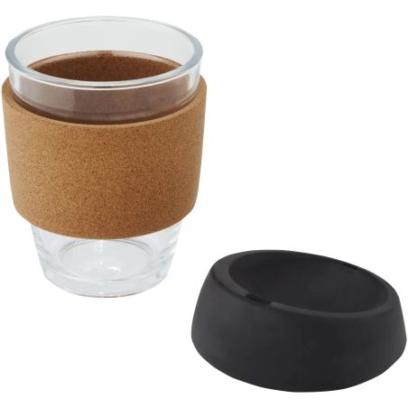Vaso borosilicato 360 ml corcho tapa silicona LFGB kraft