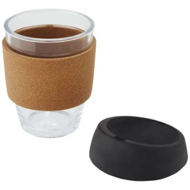 Vaso borosilicato 360 ml corcho tapa silicona LFGB kraft