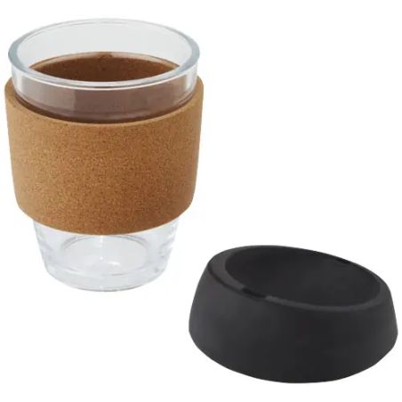 Vaso borosilicato 360 ml corcho tapa silicona LFGB kraft