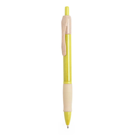 Bolígrafo de caña de trigo con pulsador tinta azul 14.5 cm