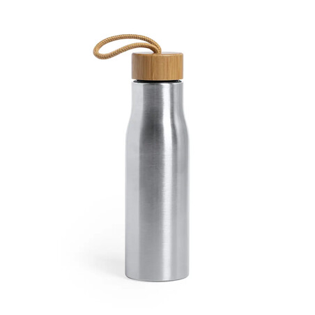 Bidón de acero inox 600 ml con tapón de bambú
