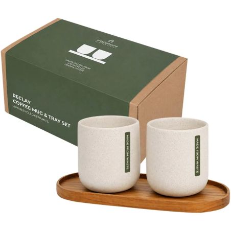 Juego de Originalhome compuesto por una bandeja ovalada de madera y una taza de cerámica de 150 ml Ecológica Personalizada 61264