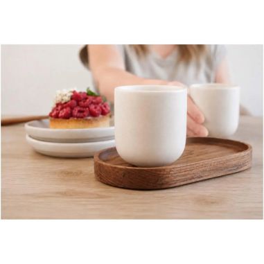 Juego de Originalhome compuesto por una bandeja ovalada de madera y una taza de cerámica de 150 ml Ecológica Personalizada 61264