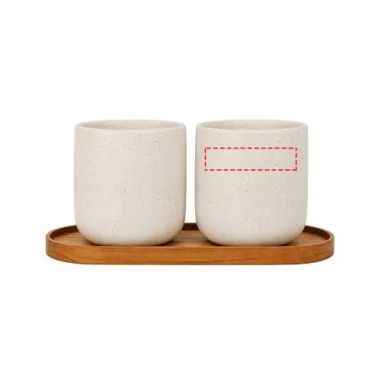 Juego de Originalhome compuesto por una bandeja ovalada de madera y una taza de cerámica de 150 ml Ecológica Personalizada 61264