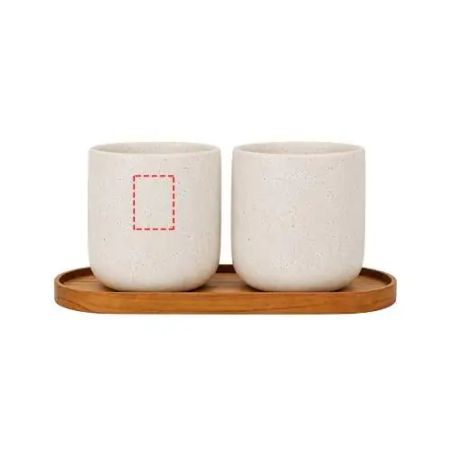 Juego de Originalhome compuesto por una bandeja ovalada de madera y una taza de cerámica de 150 ml Ecológica Personalizada 61264