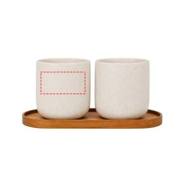 Juego de Originalhome compuesto por una bandeja ovalada de madera y una taza de cerámica de 150 ml Ecológica Personalizada 61264