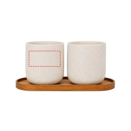 Juego de Originalhome compuesto por una bandeja ovalada de madera y una taza de cerámica de 150 ml Ecológica Personalizada 61264