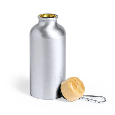 Bidón de aluminio 400 ml con tapón de bambú