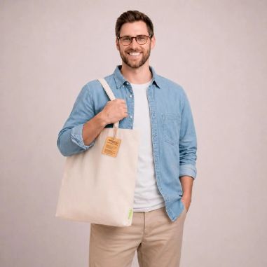 Bolsa algodón orgánico 42x38cm 140g asas largas natural