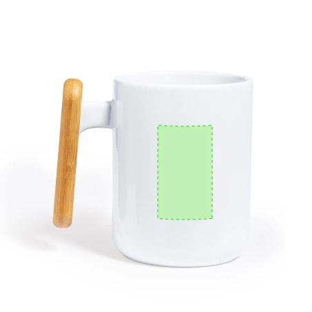 Taza cerámica 480 ml asa bambú caja kraft blanco LFGB FSC