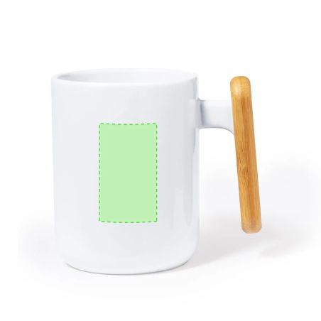 Taza cerámica 480 ml asa bambú caja kraft blanco LFGB FSC
