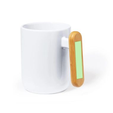 Taza cerámica 480 ml asa bambú caja kraft blanco LFGB FSC