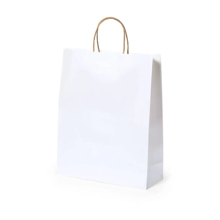 Bolsa de papel reciclado blanca con fuelle mediana 31 cm
