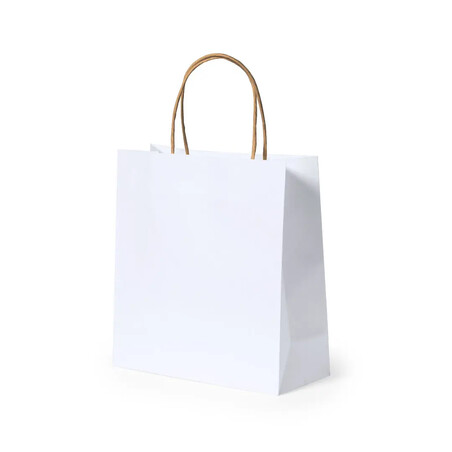 Bolsa de papel reciclado blanca con fuelle pequeña 9x23 cm