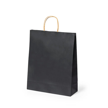 Bolsa de papel reciclado negra con fuelle mediana 11x31 cm