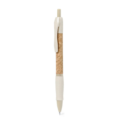 Bolígrafo corcho caña trigo ABS pulsador tinta azul 14.5cm