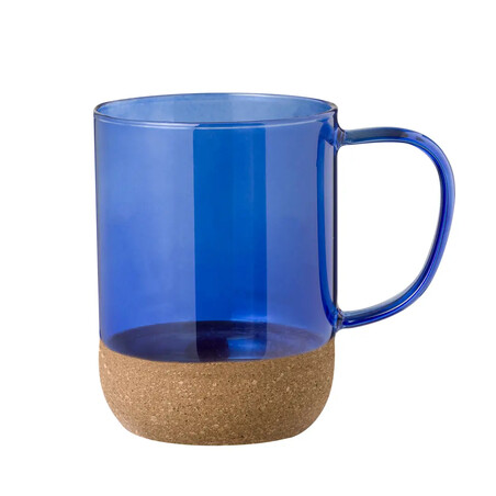 Taza de borosilicato y corcho FSC 450 ml caja kraft 11 cm