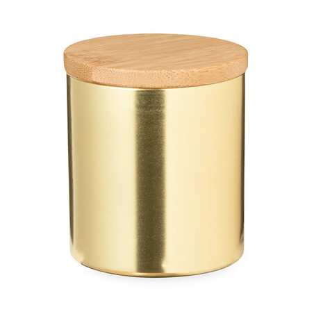 Vela aromática vainilla tarro metálico tapa bambú 7.5 cm
