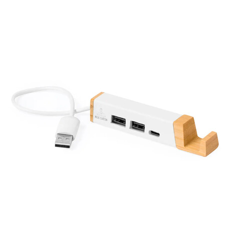 Puerto USB bambú cartones leche reciclados Tipo-C soporte