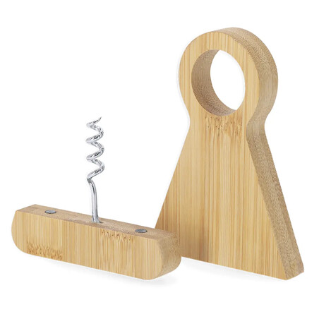 Sacacorchos de bambú con soporte para botella