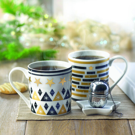 Set taza cerámica con plato y filtro de té
